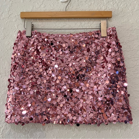 silence + noise Dresses & Skirts - Urban Outfitters Silence + Noise Olivia Paillette Sequin Mini Skirt in Pink